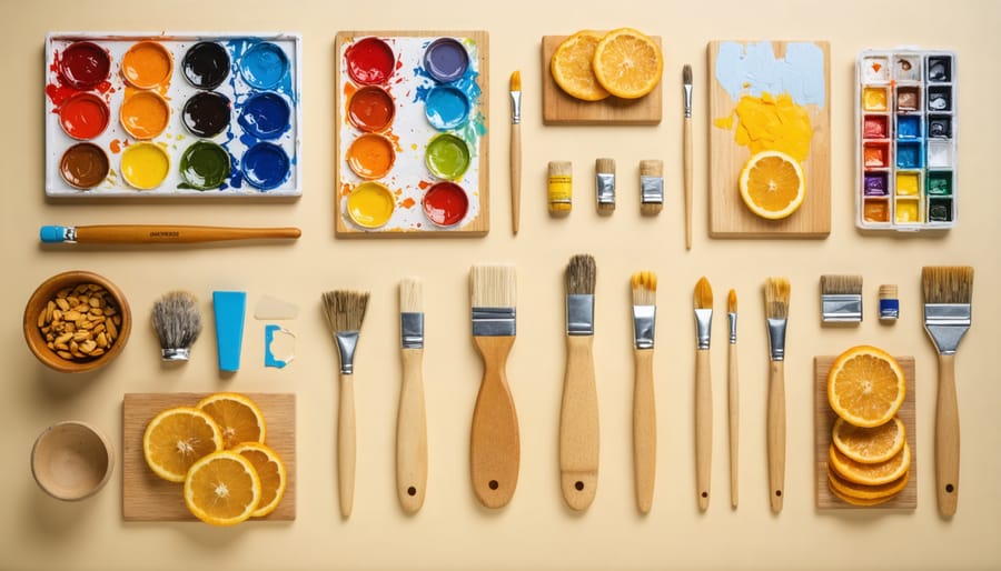 DIY snack display crafting setup with tools and materials