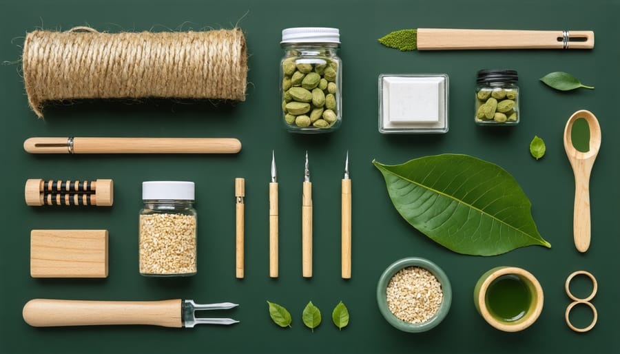 An assortment of tools and materials needed for creating kratom accessories