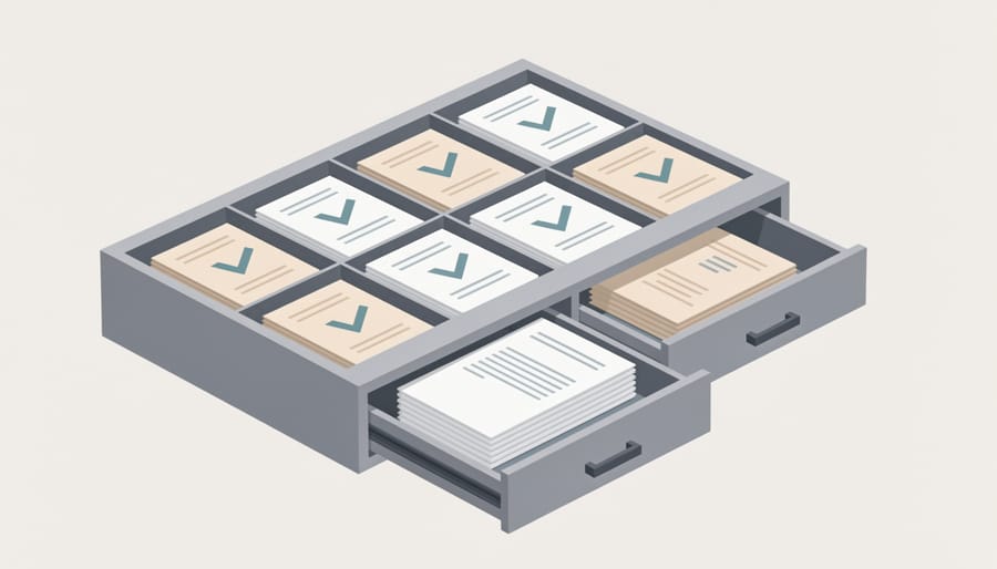 Hands placing flat acid-free paper sheets into an archival box for ongoing storage care