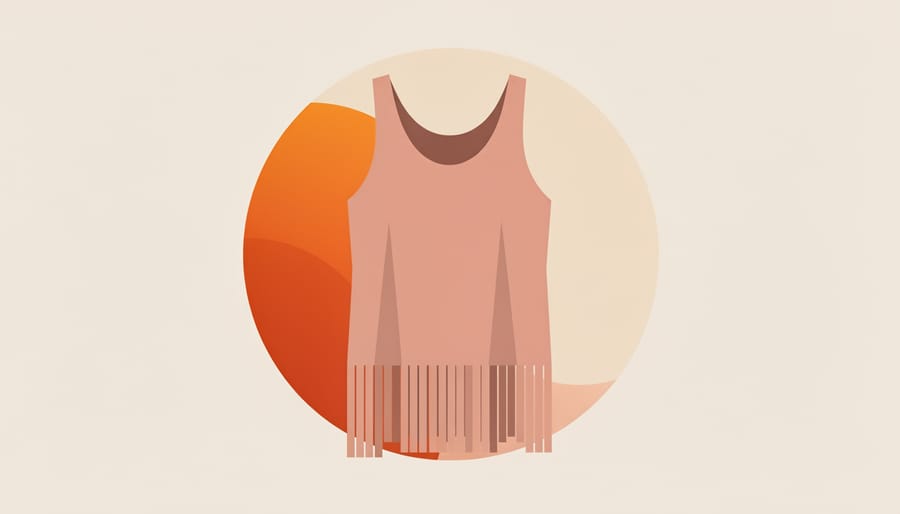Boho-style fringed crochet tank top with visible fringe detail in golden hour light
