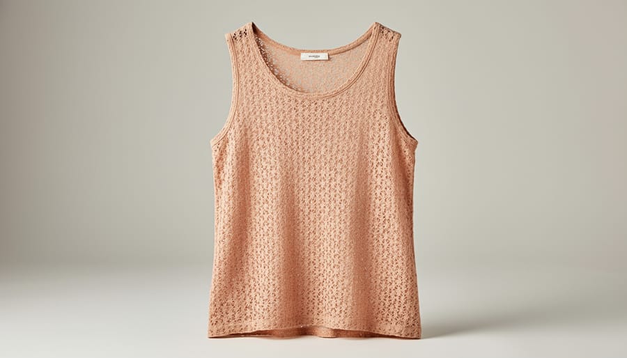 Lightweight crochet tank top on a windowsill showing airy openwork stitch pattern