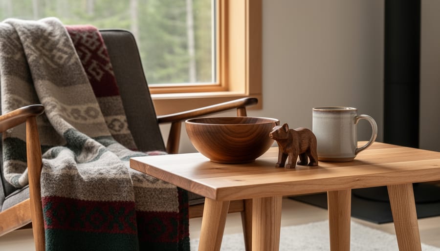 Flat lay of heritage-style leather and knit clothing accessories arranged on a neutral canvas backdrop.